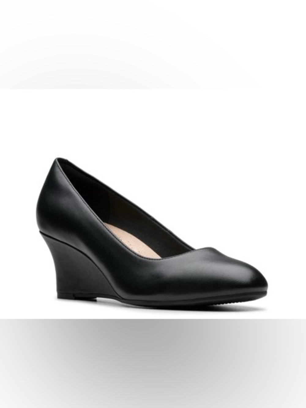 Clarks Black Leather Wedge Pumps